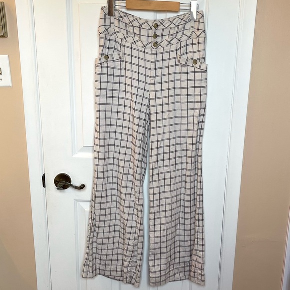 Anthropologie Women’s Linen Windowpane Trousers - Picture 3 of 6